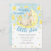 Blue Rabbit Gold Twinkle Little Star Baby Dusche Einladung (Vorne/Hinten)
