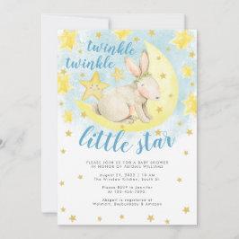 Blue Rabbit Gold Twinkle Little Star Baby Dusche Einladung