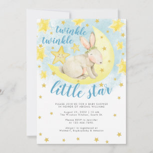 Blue Rabbit Gold Twinkle Little Star Baby Dusche Einladung