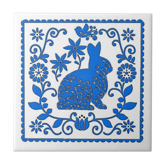 Blue Rabbit Tile, Text hinzufügen Tile Fliese (Vorderseite)