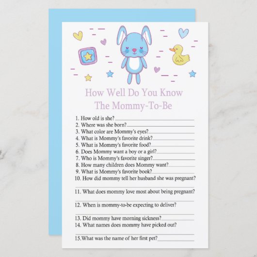 Blue Rabbit Wie gut kennen Sie das Baby Duschgame? (Vorne/Hinten)