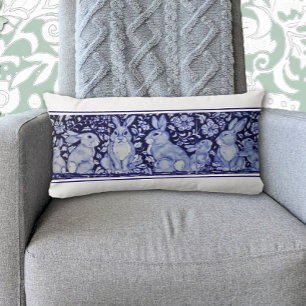 Blue Rabbit Woodland Bird Bunny Delft Dedham Lendenkissen