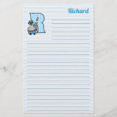 Blue Raccoon Mongram Letter R mit Name Linken Briefpapier (Vorderseite)