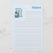 Blue Raccoon Mongram Letter R mit Name Linken Briefpapier (Vorne/Hinten)