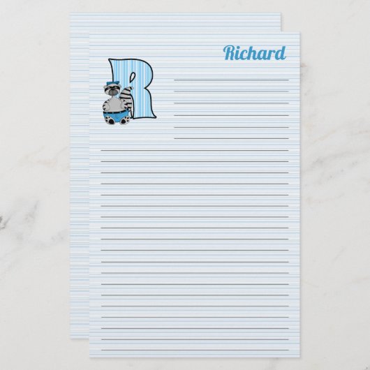 Blue Raccoon Mongram Letter R mit Name Linken Briefpapier (Vorne/Hinten)