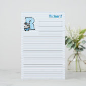 Blue Raccoon Mongram Letter R mit Name Linken Briefpapier (Stehend Vorderseite)