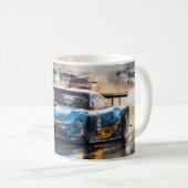 Blue Race Auto mit Sun Rising Kaffeetasse (VorderseiteRechts)