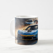 Blue Race Auto mit Sun Rising Kaffeetasse (Vorderseite Links)
