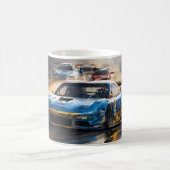 Blue Race Auto mit Sun Rising Kaffeetasse (Mittel)