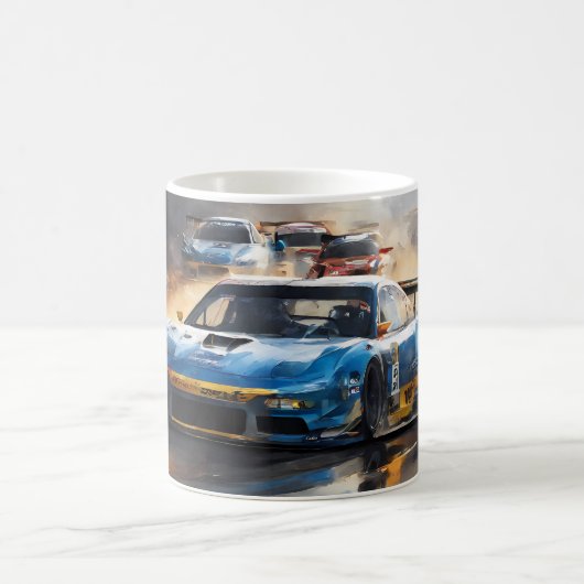 Blue Race Auto mit Sun Rising Kaffeetasse (Mittel)