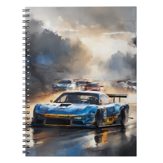 Blue Race Auto mit Sun Rising Notizblock (Vorderseite)