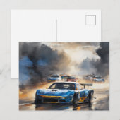 Blue Race Auto mit Sun Rising Postkarte (Vorne/Hinten)