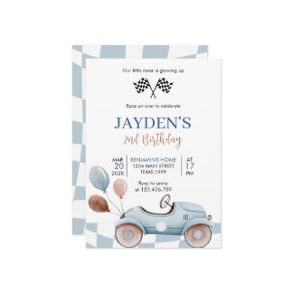 Blue Race Car 2. Racing Zwei Schnelle Geburtstag Einladung