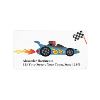 Blue Race Car Adressaufkleber
