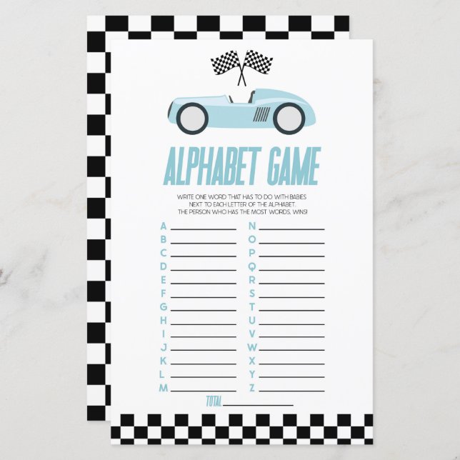 Blue Race Car Alphabet Baby Showspiel (Vorne/Hinten)