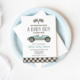 Blue Race Car Baby Dusche Einladung