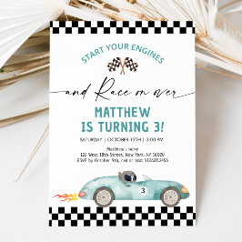 Blue Race Car Birthday Einladung
