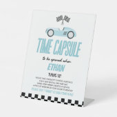 Blue Race Car Birthday Party Time Kapsel Sockelschild (Vorderseite)