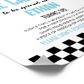 Blue Race Car Birthday Party Time Kapsel Zeichen Poster (Ecke)