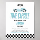 Blue Race Car Birthday Party Time Kapsel Zeichen Poster (Vorne)
