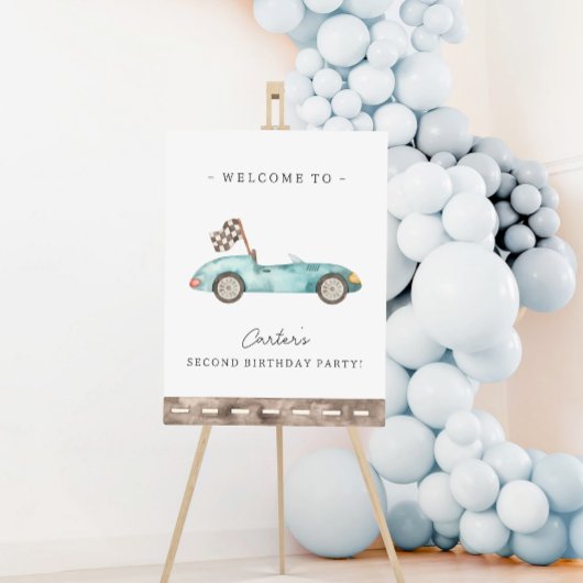 Blue Race Car Birthday Welcome Poster