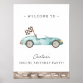 Blue Race Car Birthday Welcome Poster (Vorne)