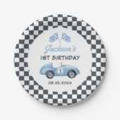 Blue Race Car Boy 1. Geburtstag Pappteller (Vorderseite)