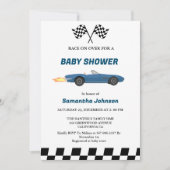 Blue Race Car Boy Baby Dusche Einladung (Vorderseite)