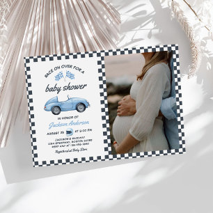 Blue Race Car Boy Baby Dusche Foto Einladung