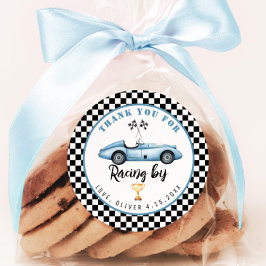 Blue Race Car Boy Birthday Danke für das Rennen vo Runder Aufkleber
