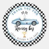 Blue Race Car Boy Birthday Danke für das Rennen vo Runder Aufkleber (Vorderseite)