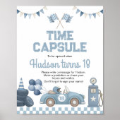 Blue Race Car Boy Birthday Time Capsule Sign Poster (Vorne)