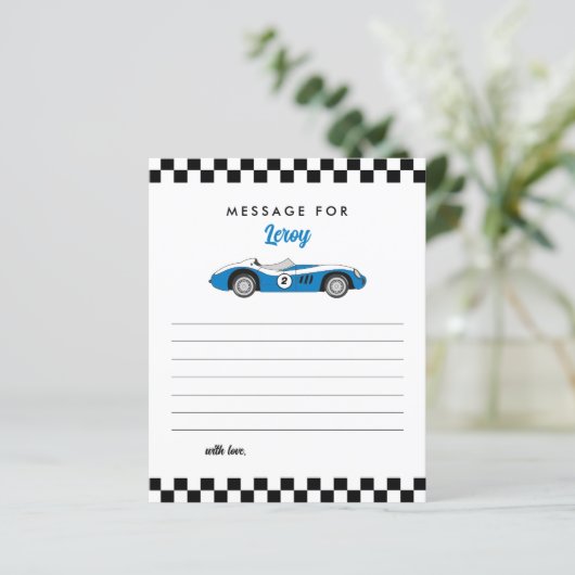 Blue Race Car Boy Birthday Time Kapsel Note Card (Stehend Vorderseite)