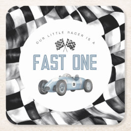 Blue Race Car Fast Ein 1. Geburtstag Party Rechteckiger Pappuntersetzer
