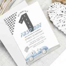 Blue Race Car Fast ONE Boy Geburtstag