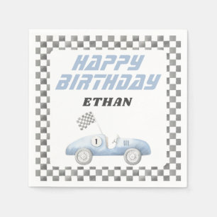Blue Race Car Fast ONE Boy Geburtstag Serviette