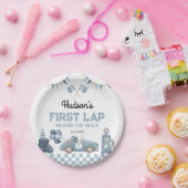 Blue Race Car First Lap Around the Track Birthday Pappteller (Party)