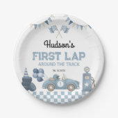 Blue Race Car First Lap Around the Track Birthday Pappteller (Vorderseite)