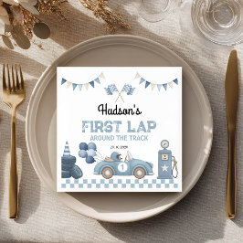 Blue Race Car First Lap Around the Track Birthday Serviette