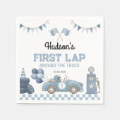Blue Race Car First Lap Around the Track Birthday Serviette (Vorderseite)
