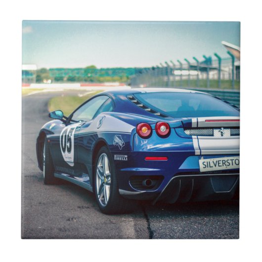 Blue Race Car Fliese (Vorderseite)