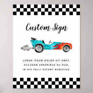 Blue Race Car Geburtstag Custom Sign Poster