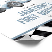 Blue Race Car Geburtstagsparty Begrüßungszeichen Poster (Ecke)