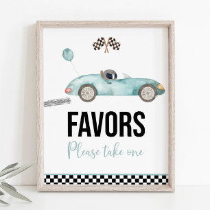 Blue Race Car Geburtstagsparty Gunst Sign Poster