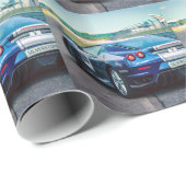 Blue Race Car Geschenkpapier (Rolleneckpunkt)