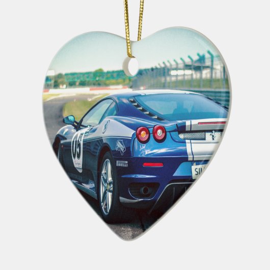 Blue Race Car Keramik Ornament (Links)