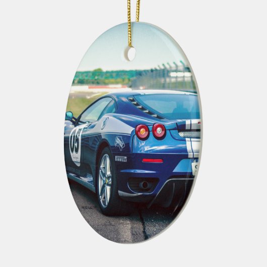 Blue Race Car Keramikornament (Links)