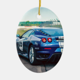 Blue Race Car Keramikornament