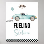 Blue Race Car Kraftstoffstation Geburtstagszeichen Poster (Vorne)