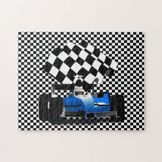 Blue Race Car mit Jigsaw Puzzle auf der Schachtel (Horizontal)